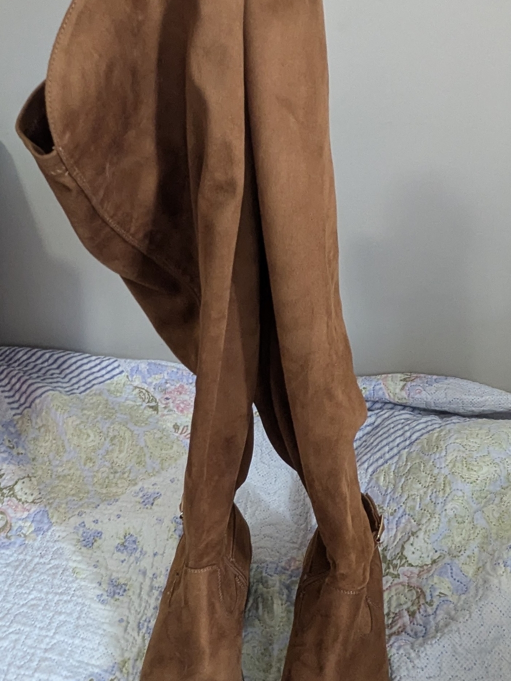 Over-the-Knee Suede Riding Boots - Cognac Brown 8.5 W - Picture 3 of 5